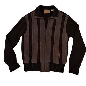 VINTAGE LANDMARK MEN'S BROWN SUEDE & KNIT ZIP-UP SWEATER JACKET - M